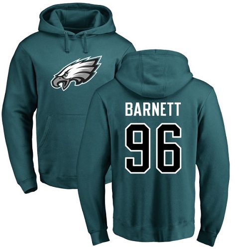 Men Philadelphia Eagles #96 Derek Barnett Green Name and Number Logo NFL Pullover Hoodie Sweatshirts